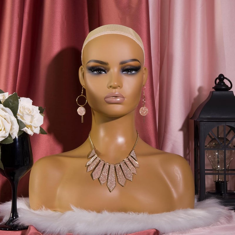 JINGFA Mannequin Head with Shoulders Realistic Manikin Head With Freckles for Display and Styling for Wigs, Jewelry, and Clothing DC410 - Image 3